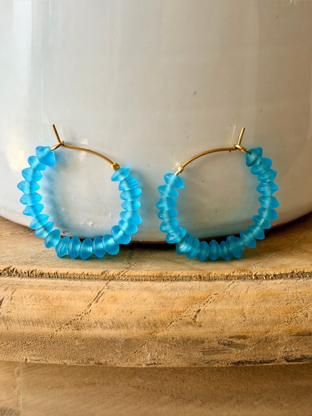 Blue Glass Hoop Earrings